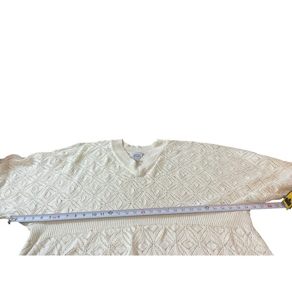 VTG Only Necessities Cream Open Knit Short Sleeve V-neck Beachy Sweater 2x - Picture 9 of 12